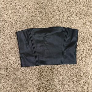 Zara Black Strapless Faux Leather Top